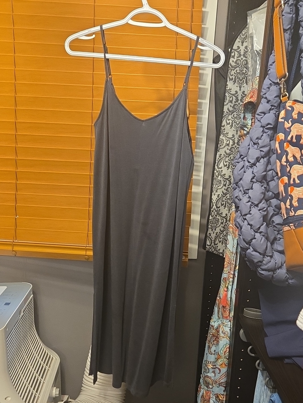 RVCA Charcoal Gray Maxi Slip Dress with Spaghetti Straps